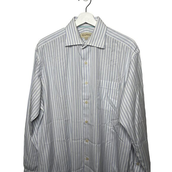 Tommy Bahama Mens Large Long Sleeve Stripe Button Down Shirt Blue White - Picture 3 of 12